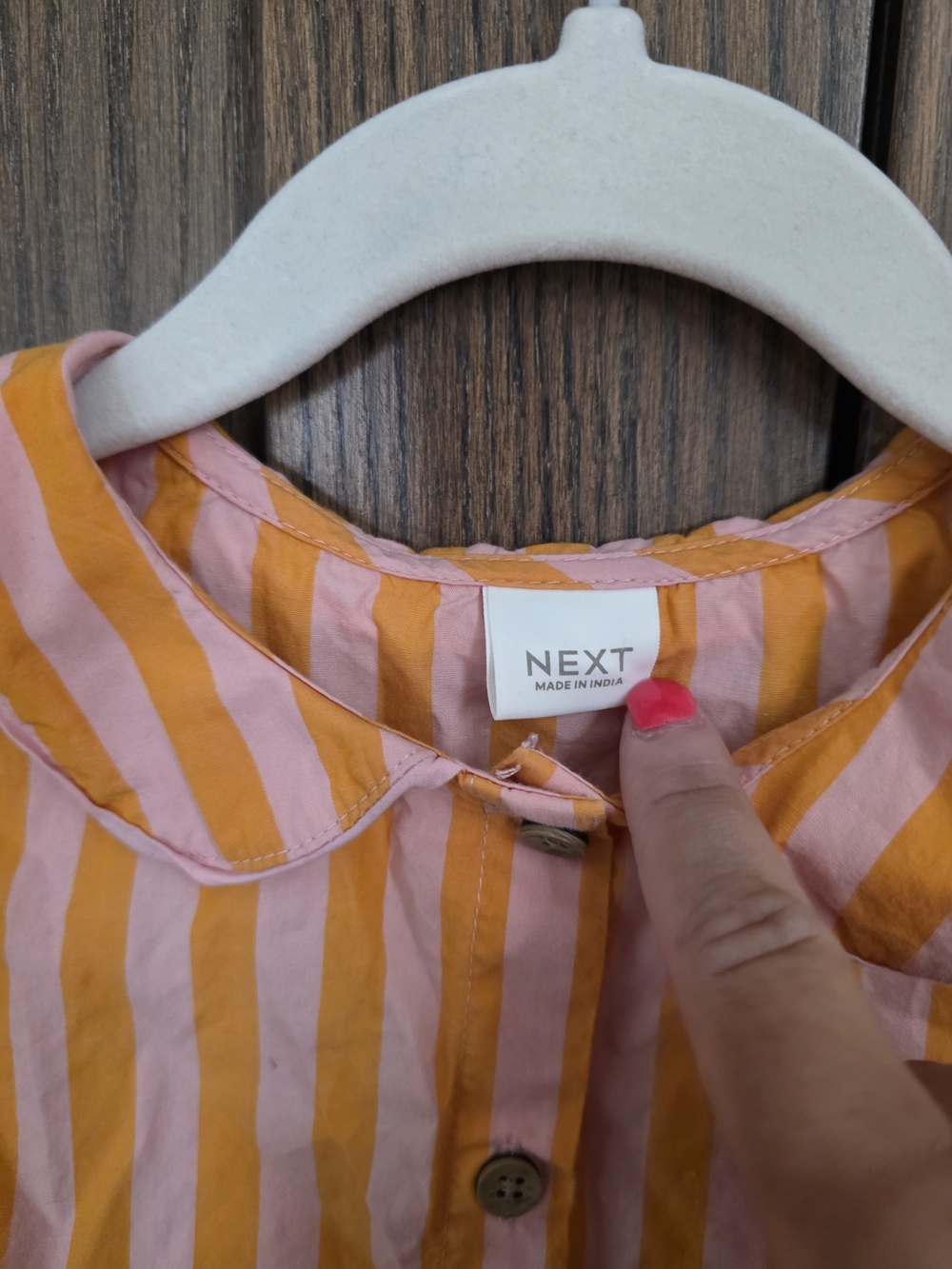 NEXT Pink & Orange Striped Button-Front Shirt Dress - Picture 3 of 4